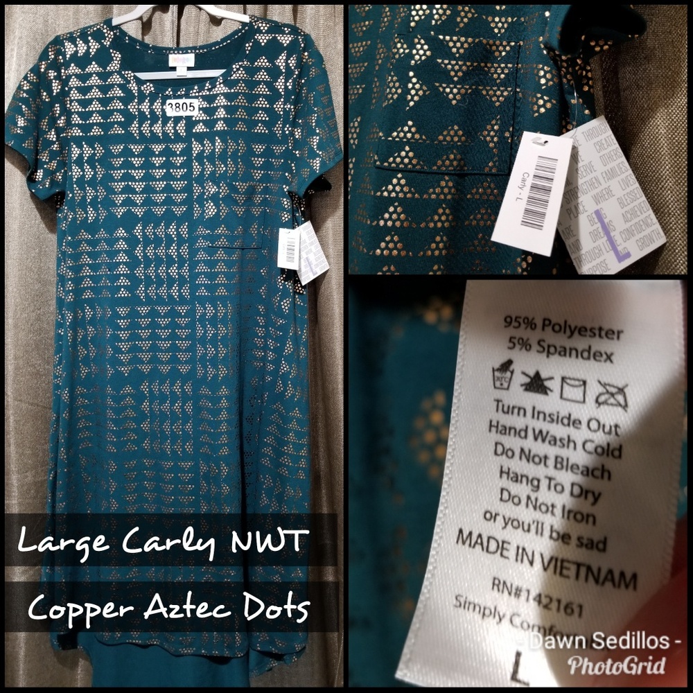 #3805 Lularoe Carly LARGE (16-20) Aztec Gold Green